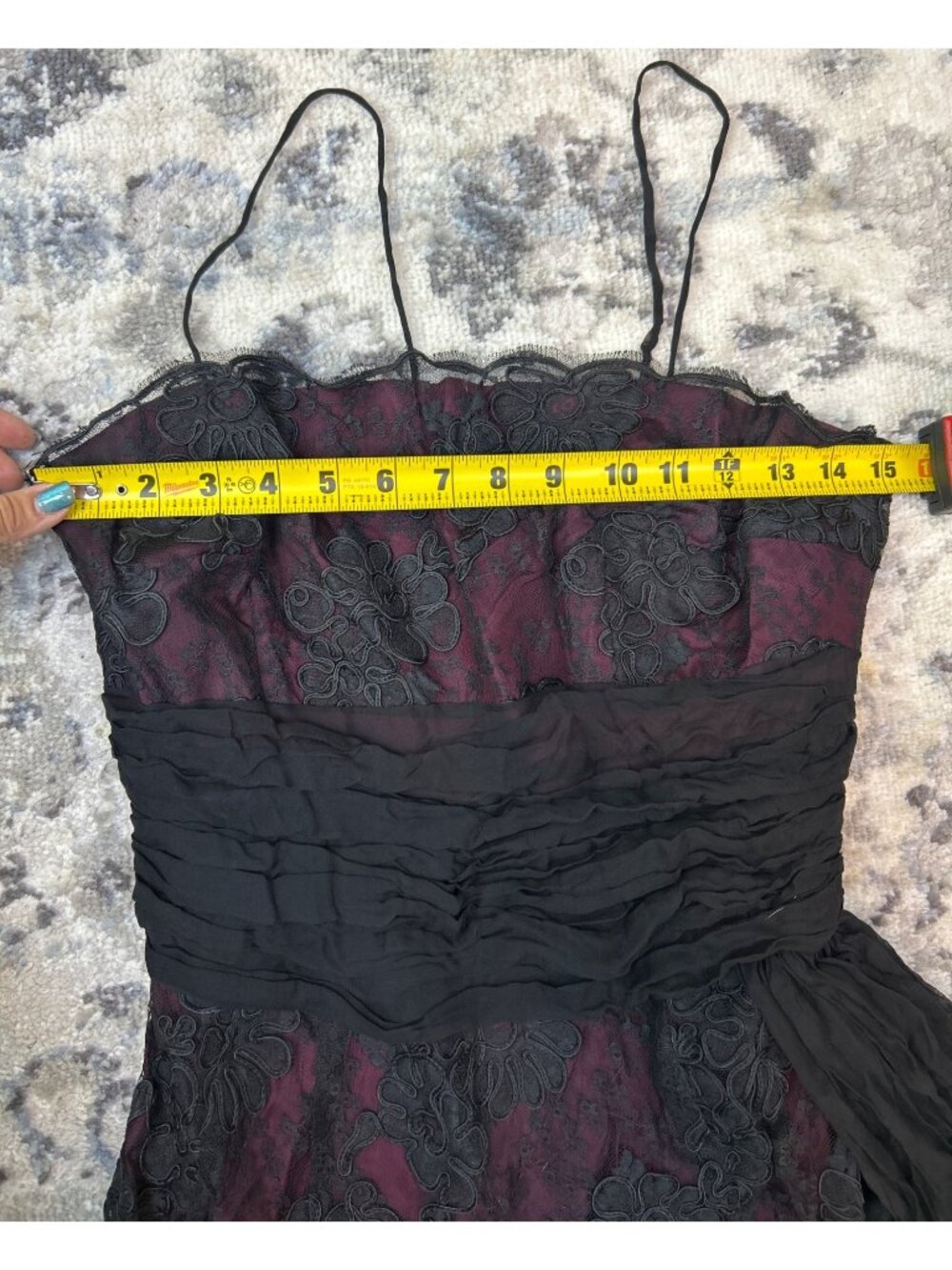 Vtg 50s Black Lace Overlay Burgundy Mini Dress Lace Whimsigoth Dark Romantic - Picture 12 of 16